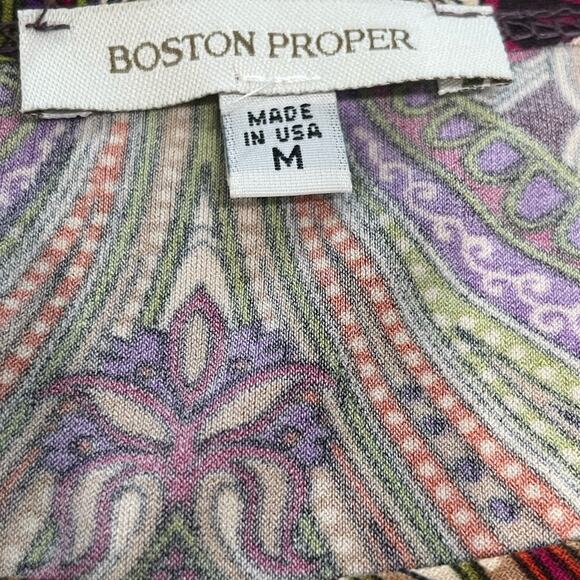 Boston Proper Brown Purple Paisley Boho Short Shift Dress- Medium - Picture 3 of 7